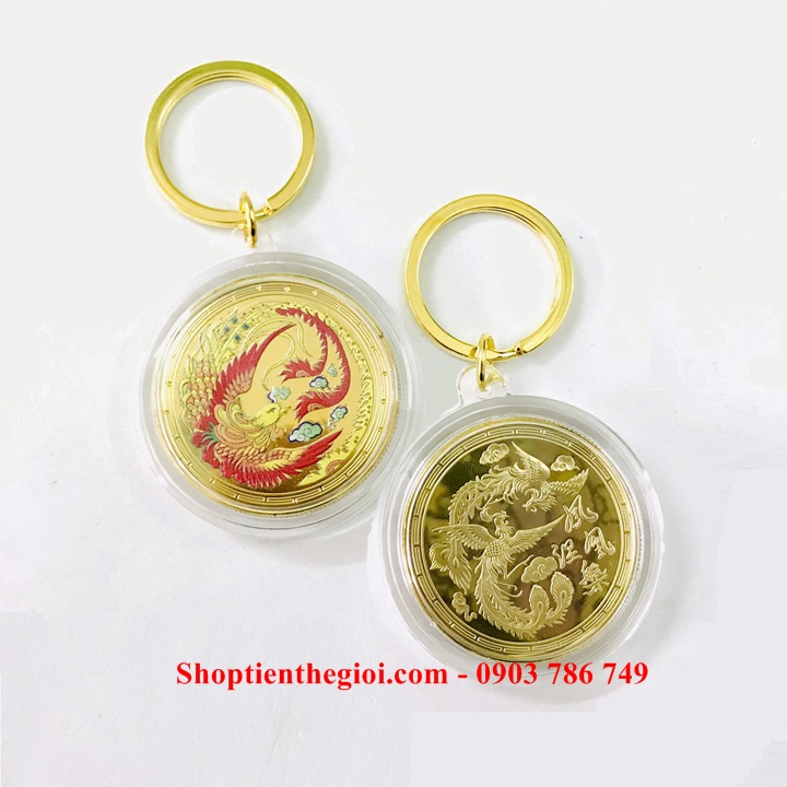 Móc Khóa Xu Phụng Hoàng Lửa In Màu Vàng - SP005323